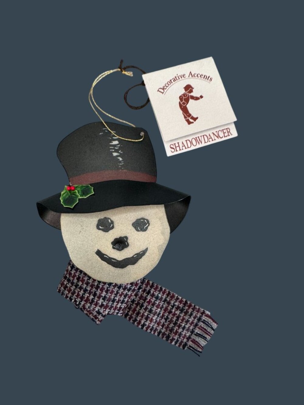 Signed Young 1994 Shadowdancer Snowman Face Metal Ornament Felt Scarf 5" - Picture 2 of 8